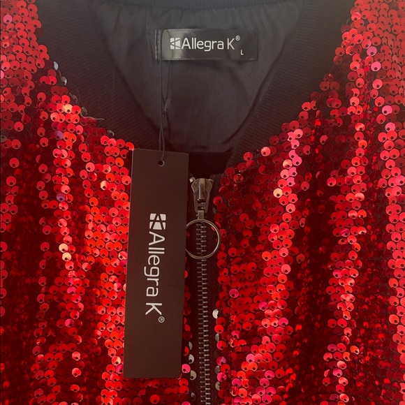 Allegra K Sequin Zip-Front Bomber Jacket - Picture 9 of 12